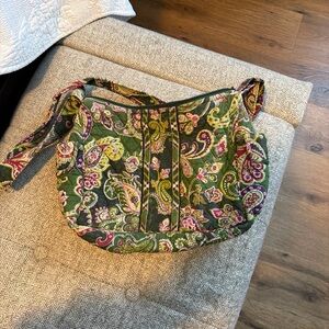 Vera Bradley Green Paisley Quilted Crossbody Bag with Pink and Yellow Accents